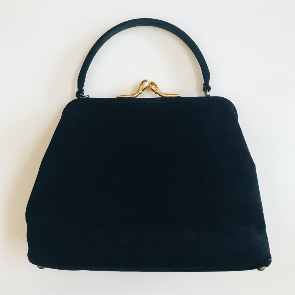 Vintage Black Suede Purse - lots of pockets!